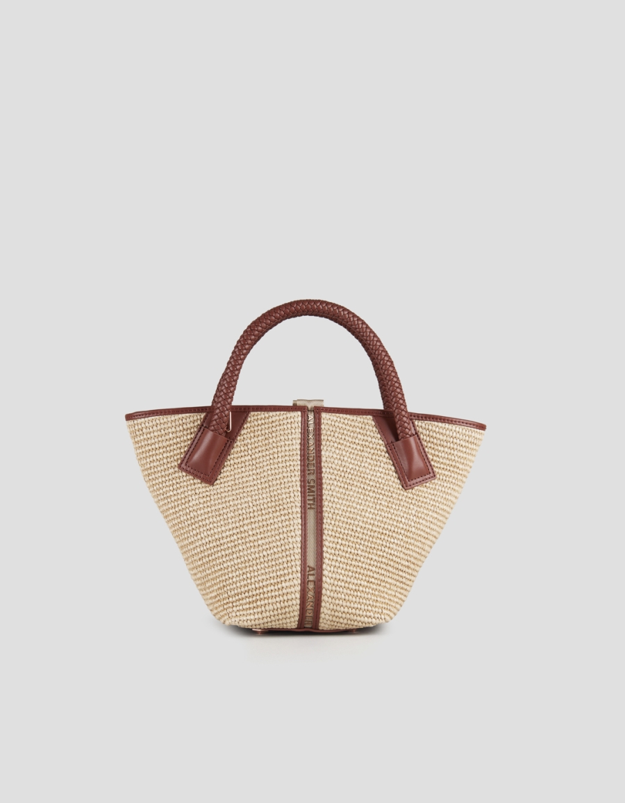 Sneakers Alexander Smith lauren small handbag with shoulder strap in beige raffia and woven brown handle - 1