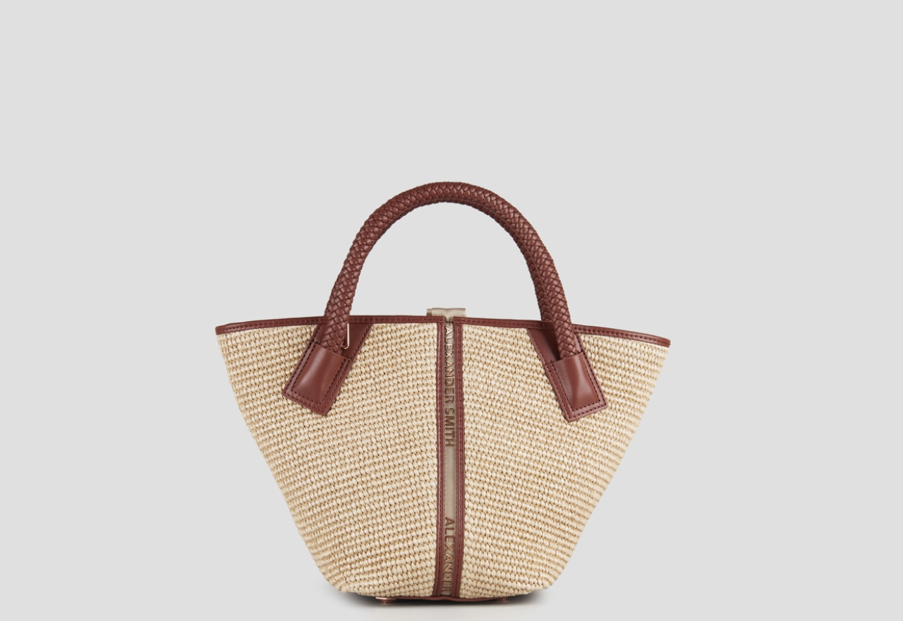 Sneakers Alexander Smith lauren small handbag with shoulder strap in beige raffia and woven brown handle - 1