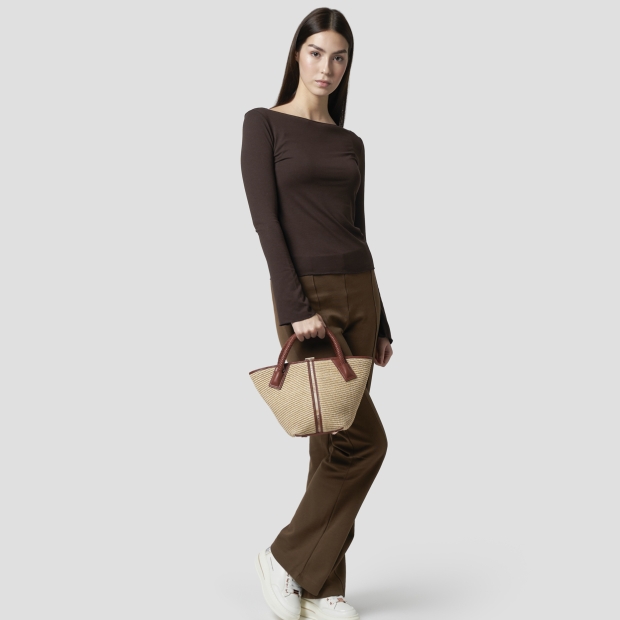 Sneakers Alexander Smith lauren small handbag with shoulder strap in beige raffia and woven brown handle - 7