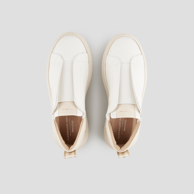 Sneakers Alexander Smith wembley slip-on donna in pelle bianca con tallone e suola beige - 5