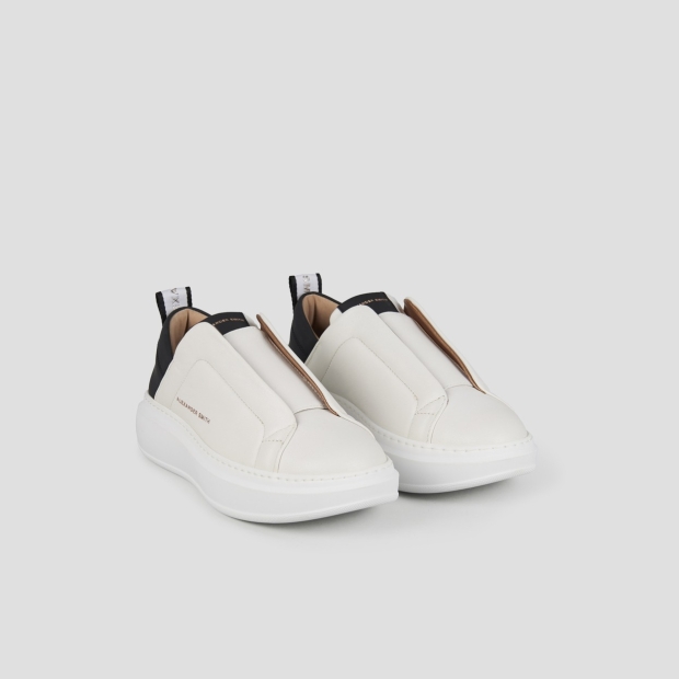 Sneakers Alexander Smith wembley slip-on donna in pelle bianca e tallone nero - 3