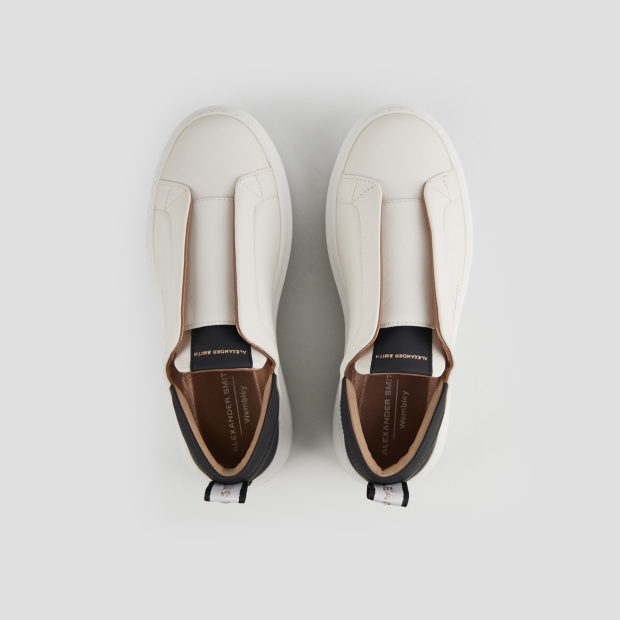 Sneakers Alexander Smith wembley slip-on donna in pelle bianca e tallone nero - 5