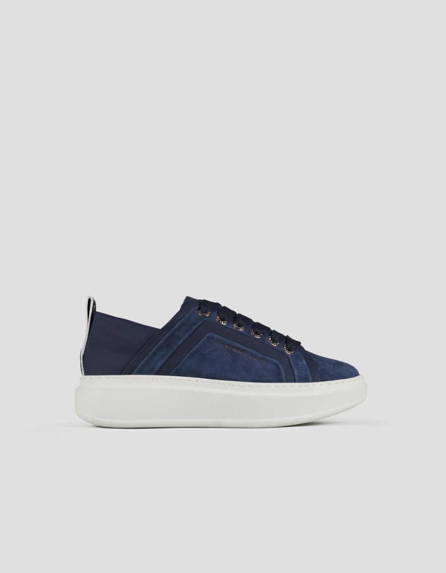 Sneakers Alexander Smith wembley donna in suede blu con nervatura laterale e tallone in pelle - 1
