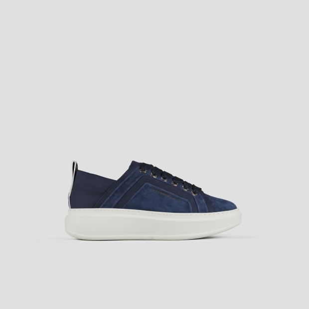 Sneakers Alexander Smith wembley donna in suede blu con nervatura laterale e tallone in pelle - 1