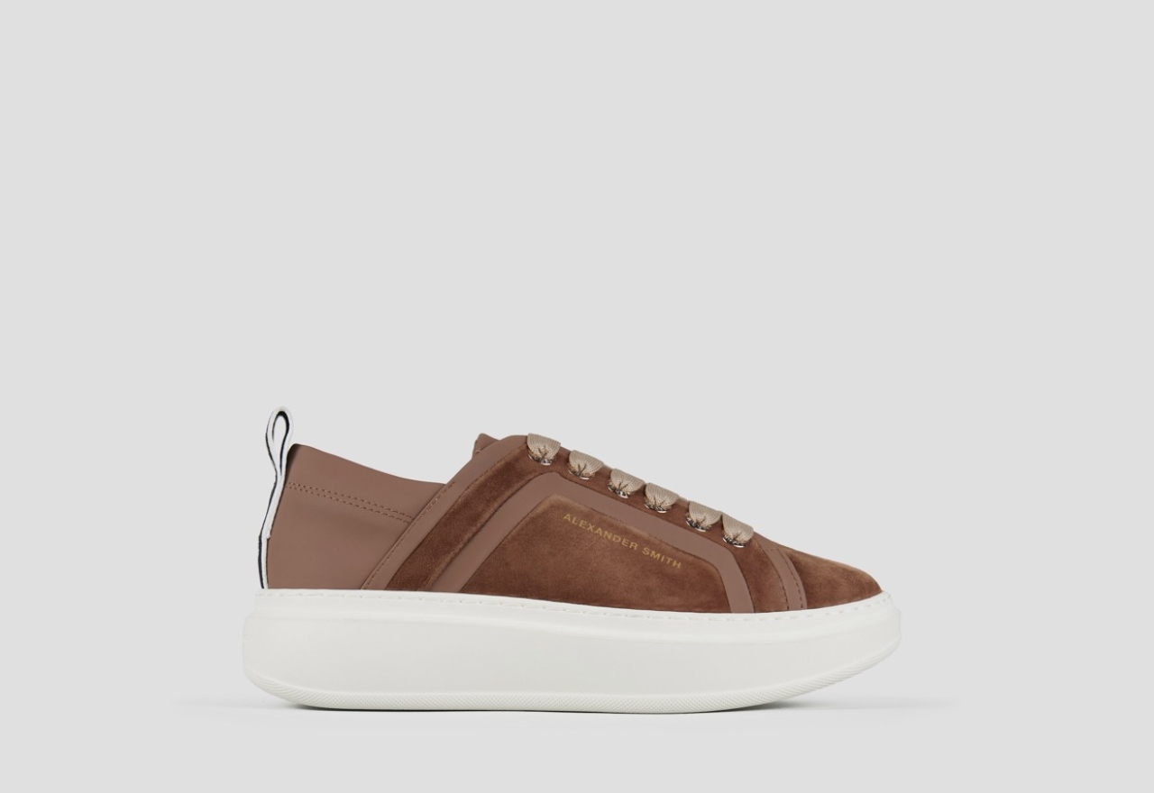 Sneakers Alexander Smith wembley donna in suede cammello con nervatura laterale e tallone in pelle - 1