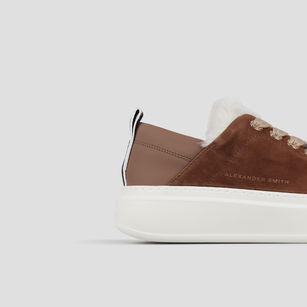 Sneakers Alexander Smith wembley donna in suede marrone e fodera in eco-pelliccia bianca - 3