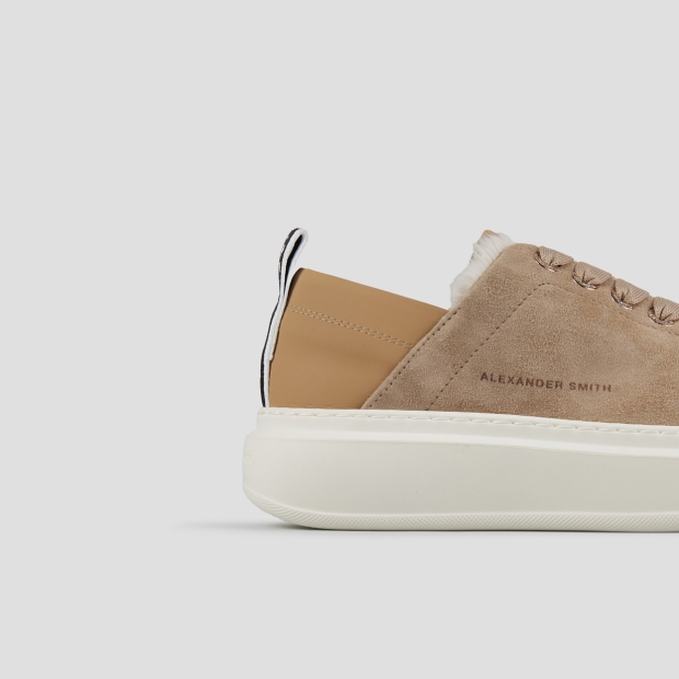 Sneakers Alexander Smith wembley donna in suede beige e fodera in eco-pelliccia bianca - 2