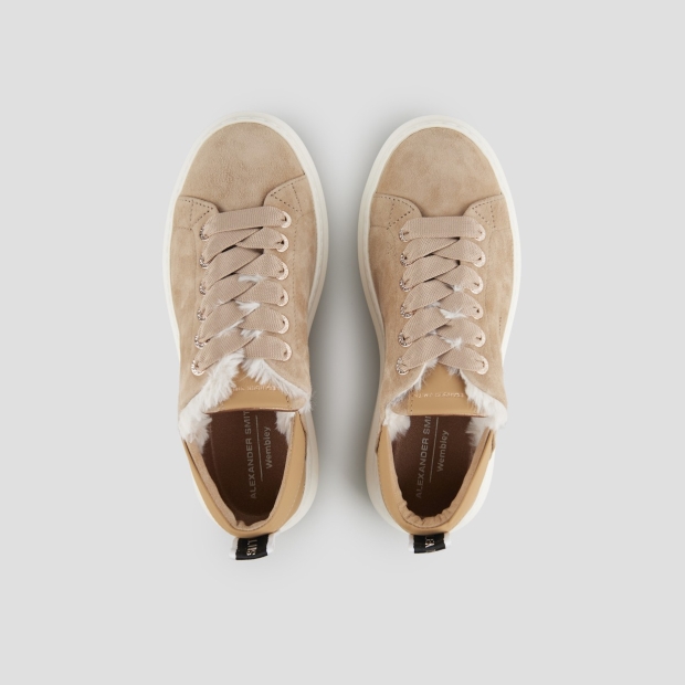 Sneakers Alexander Smith wembley donna in suede beige e fodera in eco-pelliccia bianca - 5