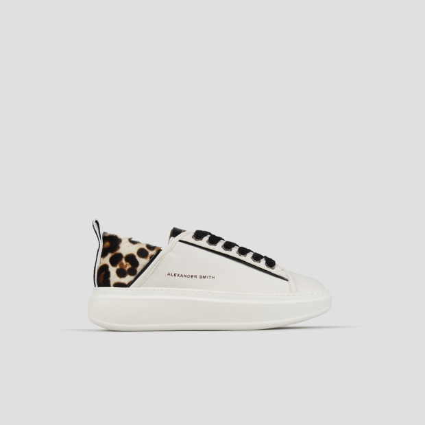 Sneakers Alexander Smith wembley donna in pelle bianca e tallone in cavallino maculato - 1