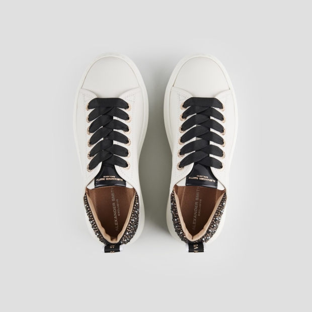 Sneakers Alexander Smith wembley donna in pelle bianca e tallone nero con strass - 5