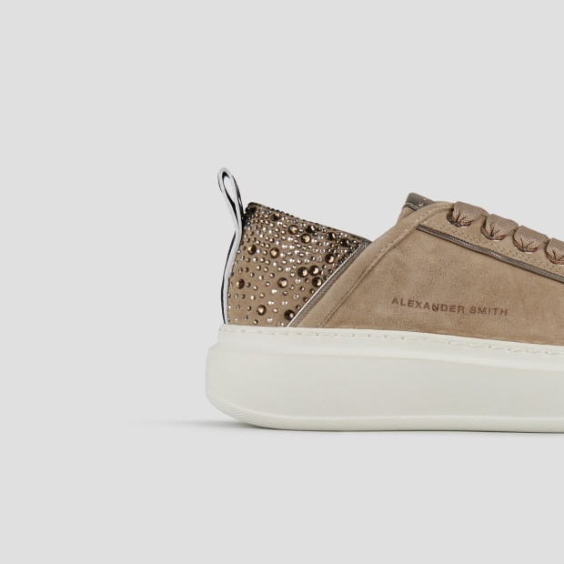Sneakers Alexander Smith wembley donna in suede beige e tallone con strass - 2