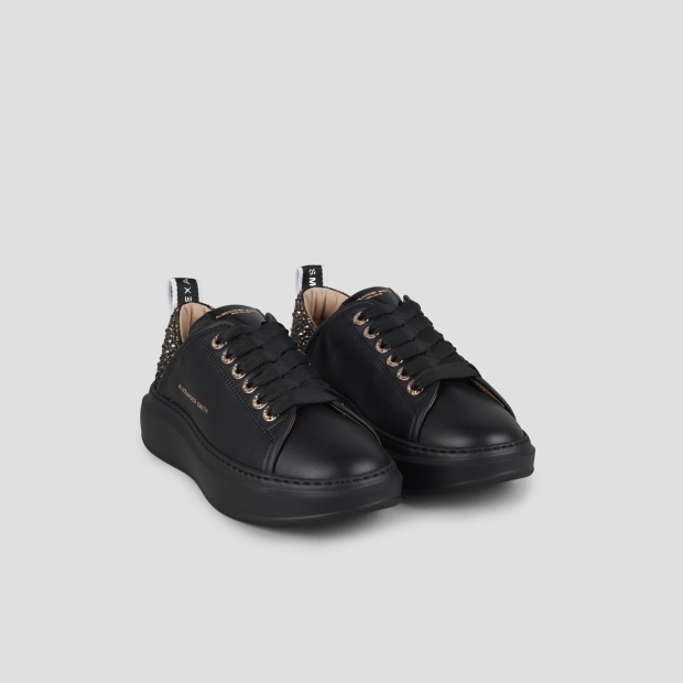 Sneakers Alexander Smith wembley donna in pelle nera con strass sul tallone e suola nera - 3