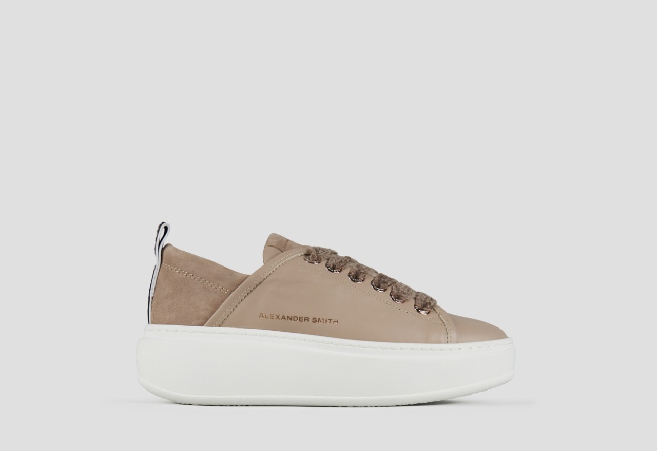 Sneakers Alexander Smith wembley alta donna in morbida pelle beige e tallone in suede - 1