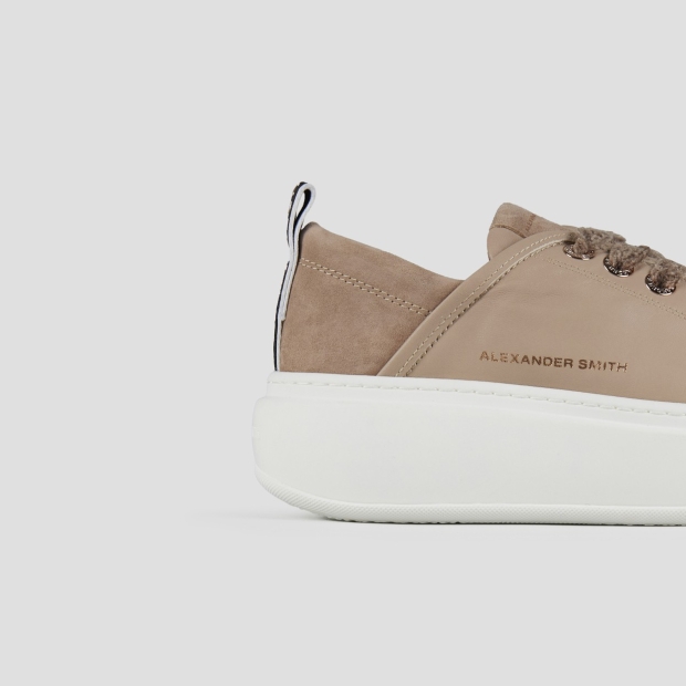Sneakers Alexander Smith wembley alta donna in morbida pelle beige e tallone in suede - 3