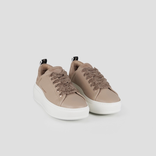 Sneakers Alexander Smith wembley alta donna in morbida pelle beige e tallone in suede - 4