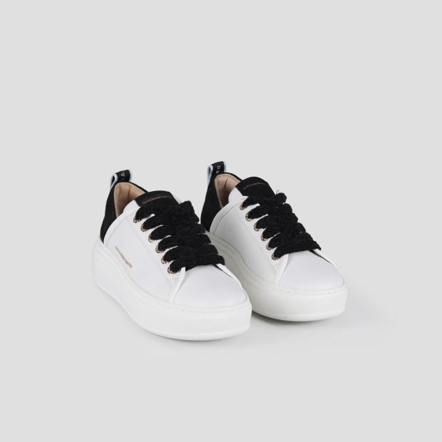 Sneakers Alexander Smith wembley alta donna in pelle bianca e tallone in suede nero - 3