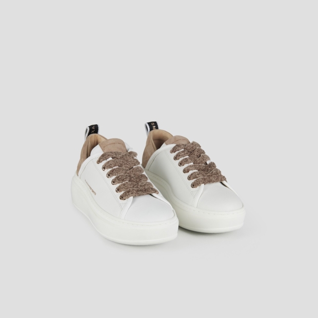 Sneakers Alexander Smith wembley alta donna in pelle bianca e tallone in suede beige - 3