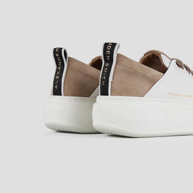 Sneakers Alexander Smith wembley alta donna in pelle bianca e tallone in suede beige - 4