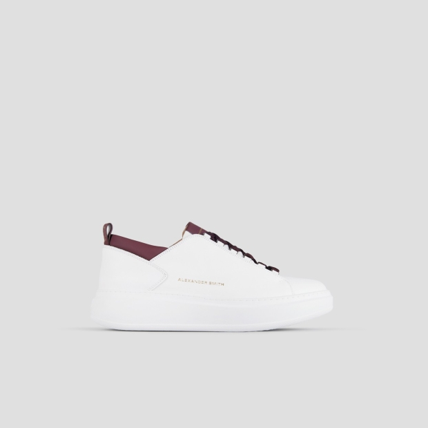 Sneakers Alexander Smith wembley uomo in morbida pelle bianca e dettagli bordeaux - 1