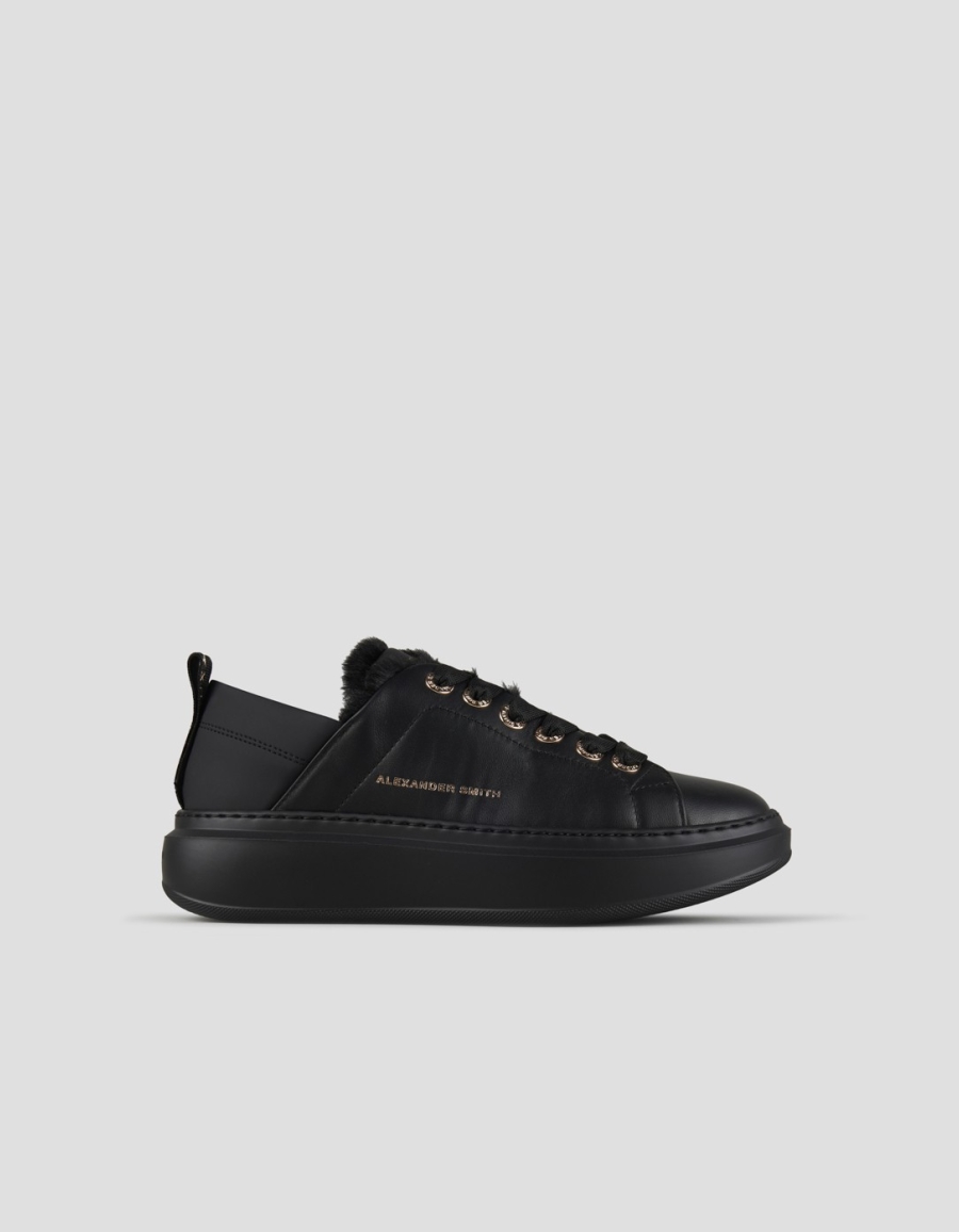Sneakers Alexander Smith wembley donna in pelle nera con fodera in eco-pelliccia e suola nera - 1