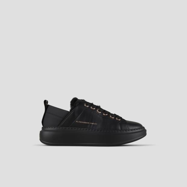 Sneakers Alexander Smith wembley donna in pelle nera con fodera in eco-pelliccia e suola nera - 1