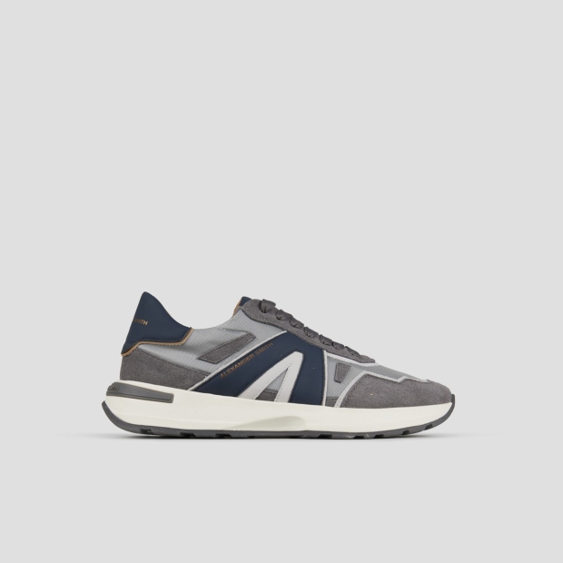 Sneakers Alexander Smith liverpool uomo in suede, nylon e cordura grigio, con logo laterale e tallone blu - 1
