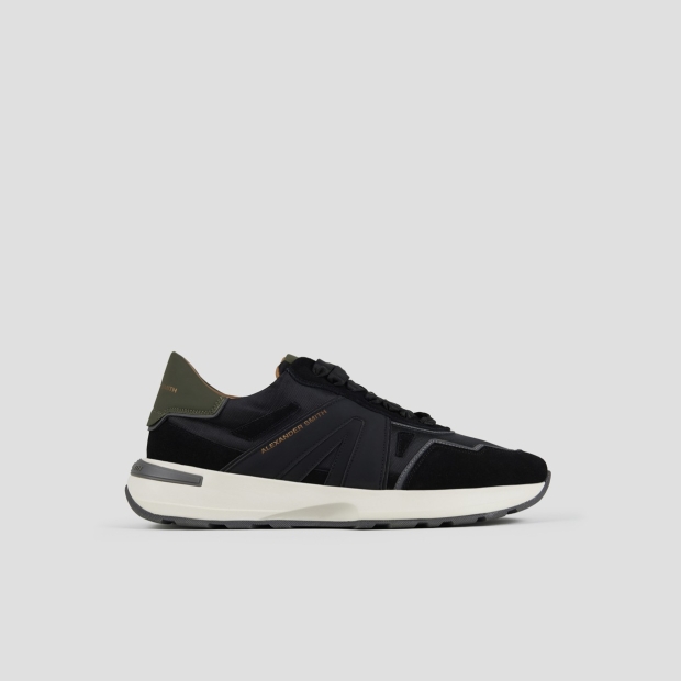 Sneakers Alexander Smith liverpool uomo in suede, nylon e cordura neri con tallone verde - 1