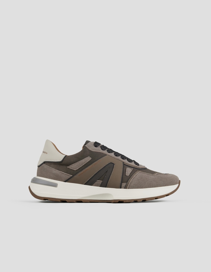 Sneakers Alexander Smith liverpool uomo in morbida pelle marrone e nylon slavato in tinta - 1