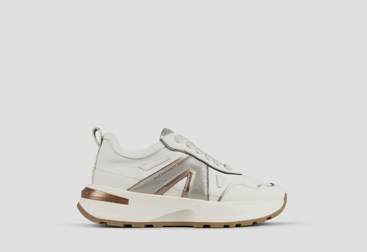 Sneakers Alexander Smith liverpool donna in pelle bianca con logo laterale in glitter argento - 1