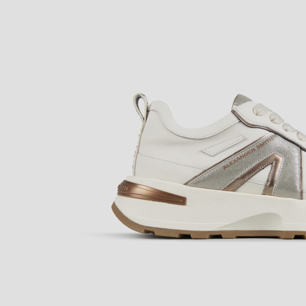 Sneakers Alexander Smith liverpool donna in pelle bianca con logo laterale in glitter argento - 3