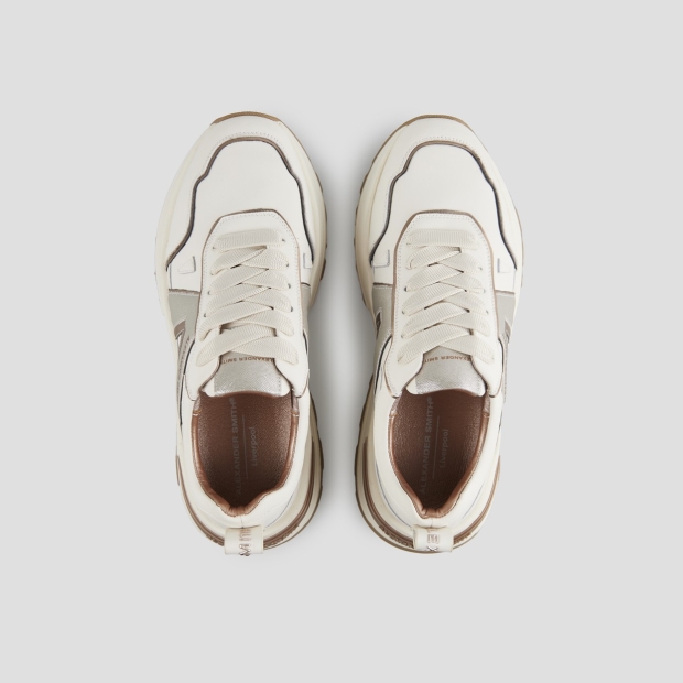 Sneakers Alexander Smith liverpool donna in pelle bianca con logo laterale in glitter argento - 6