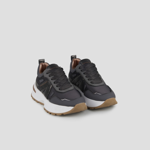 Sneakers Alexander Smith liverpool donna in nylon grigio scuro e laminato polveroso in tinta - 3