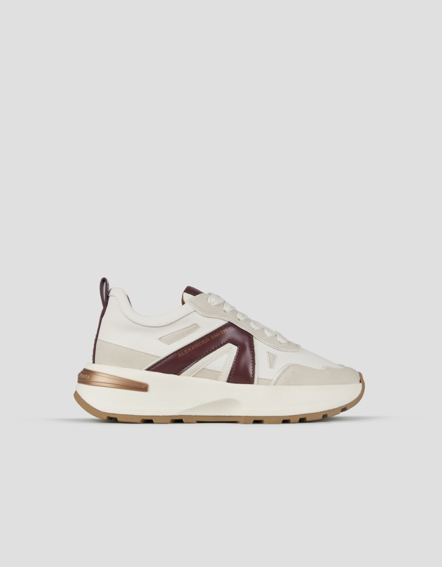 Sneakers Alexander Smith liverpool donna in pelle e suede bianco con logo laterale bordeaux - 1