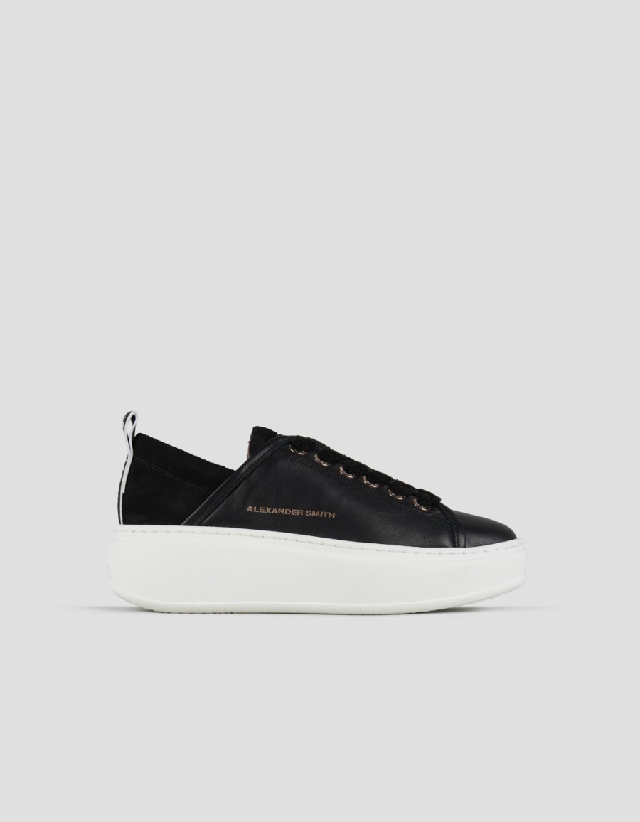Sneakers Alexander Smith wembley alta donna in morbida pelle nera e tallone in suede - 1