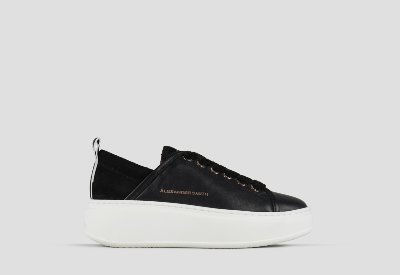 Sneakers Alexander Smith wembley alta donna in morbida pelle nera e tallone in suede - 1