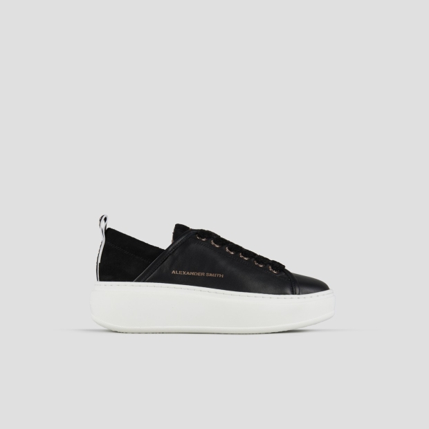 Sneakers Alexander Smith wembley alta donna in morbida pelle nera e tallone in suede - 1