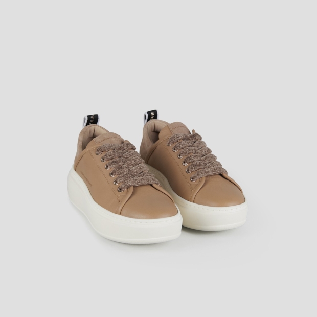 Sneakers Alexander Smith wembley alta donna in morbida pelle beige scuro e tallone in suede - 3