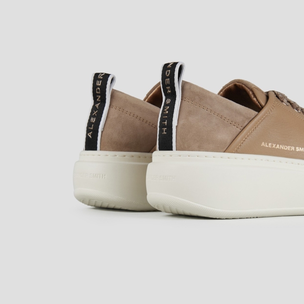 Sneakers Alexander Smith wembley alta donna in morbida pelle beige scuro e tallone in suede - 4