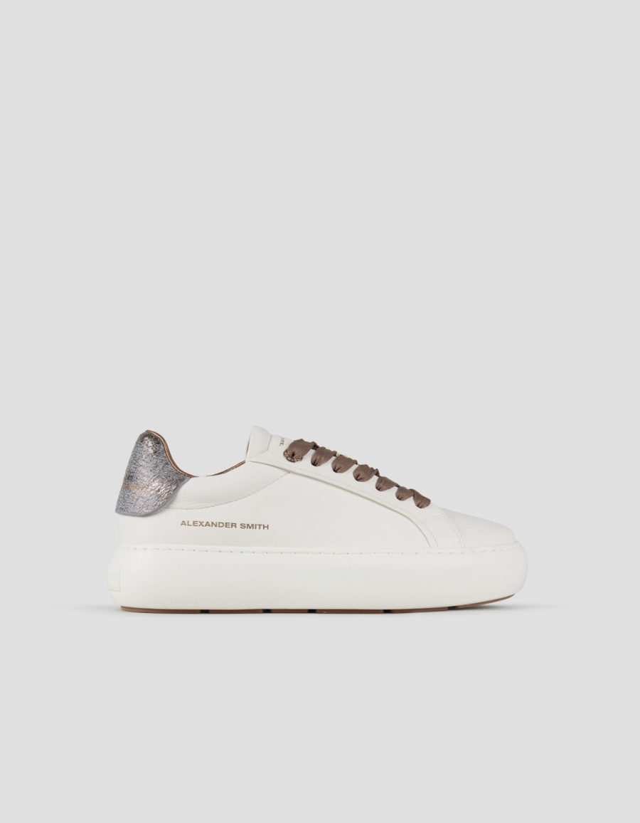 Sneakers Alexander Smith soho donna in morbida pelle bianca e tallone cracklè laminato bronzo - 1