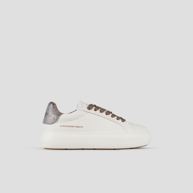 Sneakers Alexander Smith soho donna in morbida pelle bianca e tallone cracklè laminato bronzo - 1