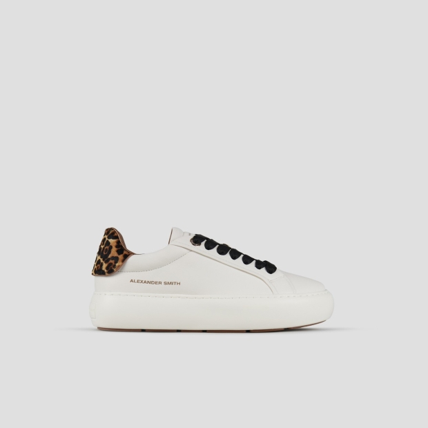 Sneakers Alexander Smith soho donna in morbida pelle bianca e tallone in cavallino maculato - 1