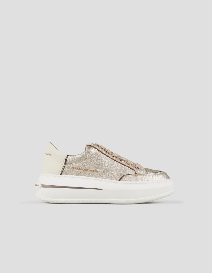 Sneakers Alexander Smith lancaster donna in pelle bottalata laminata oro e tallone bianco - 1