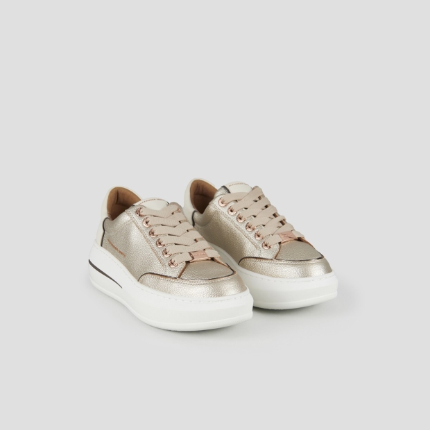 Sneakers Alexander Smith lancaster donna in pelle bottalata laminata oro e tallone bianco - 3