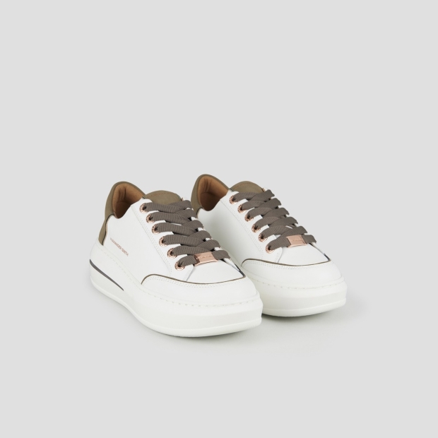 Sneakers Alexander Smith lancaster donna in pelle bianca e tallone in suede verde militare - 4