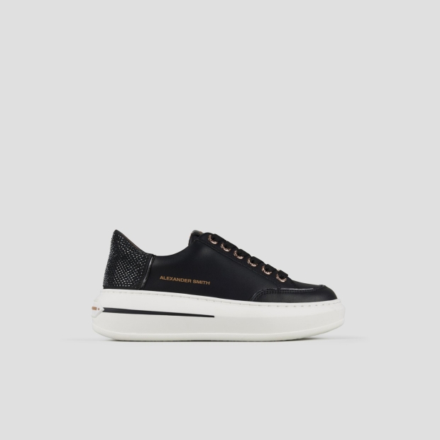 Sneakers Alexander Smith lancaster donna in pelle nera e tallone con microborchie - 1