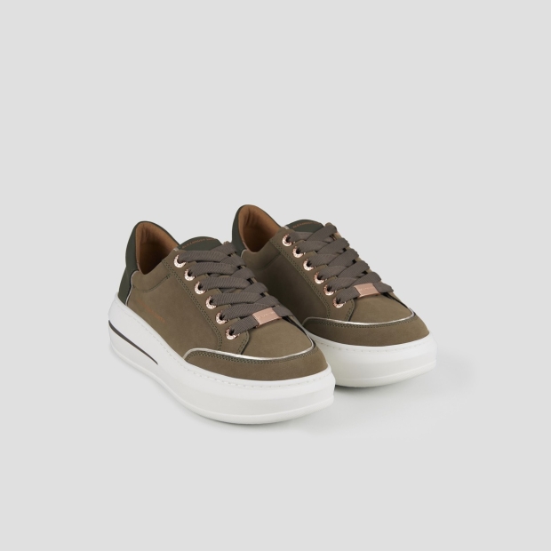 Sneakers Alexander Smith lancaster donna in suede verde militare e tallone in pelle gommata - 4