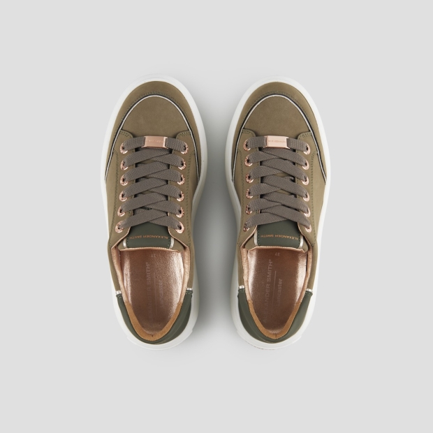 Sneakers Alexander Smith lancaster donna in suede verde militare e tallone in pelle gommata - 6