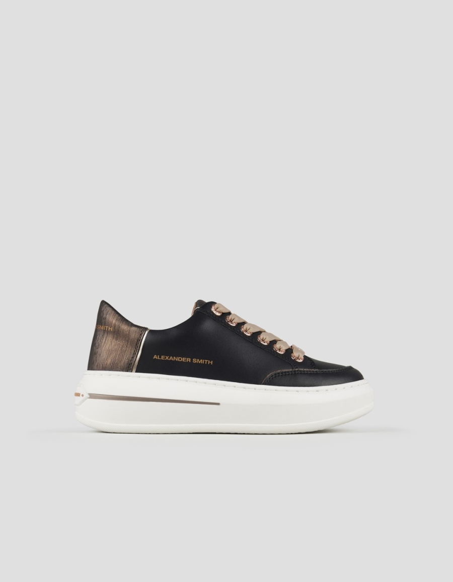 Sneakers Alexander Smith lancaster donna in pelle nera e tallone in laminato rigato rame - 1