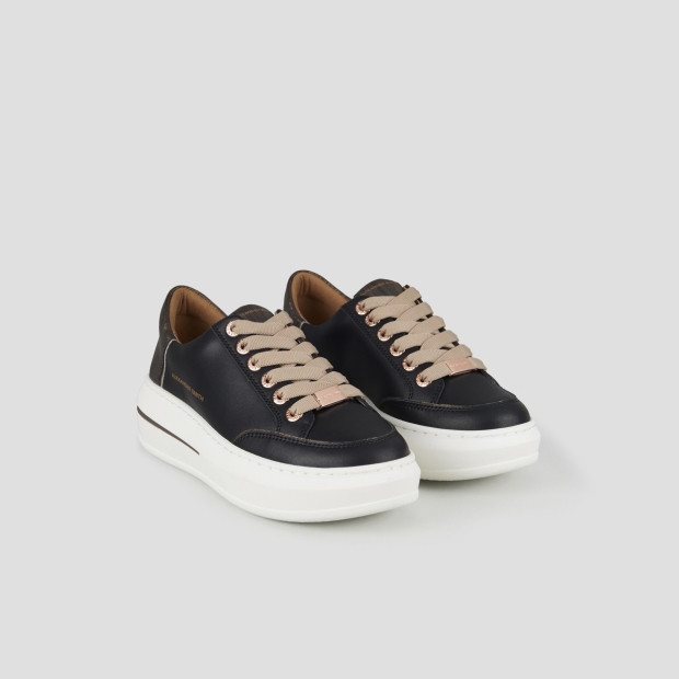 Sneakers Alexander Smith lancaster donna in pelle nera e tallone in laminato rigato rame - 3