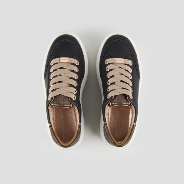 Sneakers Alexander Smith lancaster donna in pelle nera e tallone in laminato rigato rame - 5